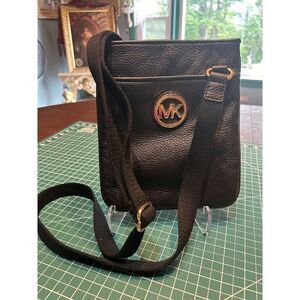 Michael Kors Black Leather Crossbody Bag With Gold Logo